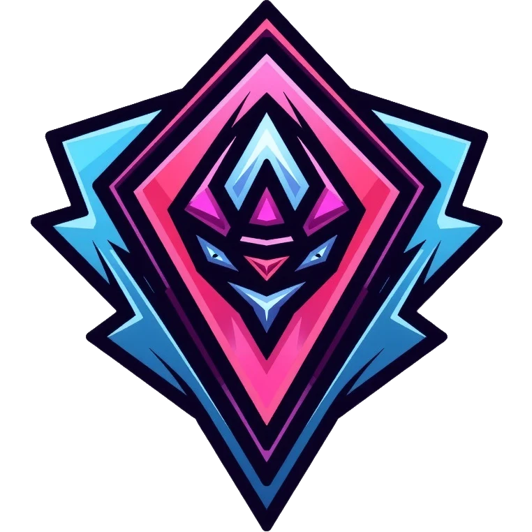 futuristic cyberpunk megacorporation logo with sharp angles, neon elements, and tech symbols emoji