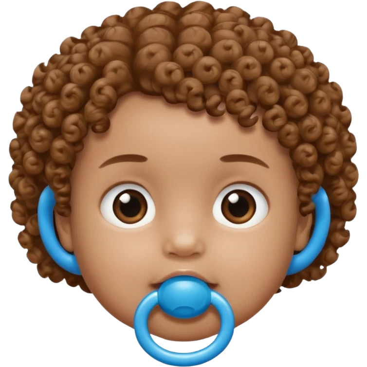A baby with light brown skin, curly light-brown hair, wide brown eyes, and a blue pacifier. emoji