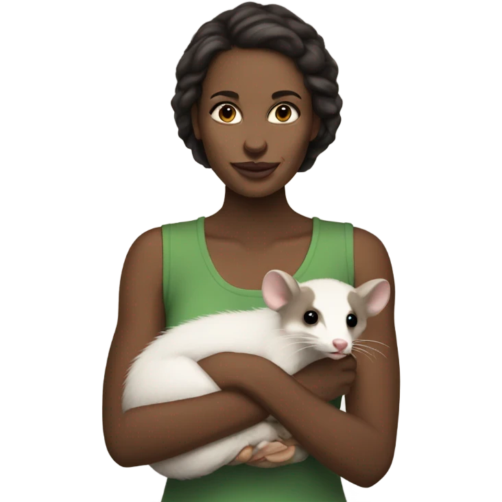 White woman dark brown hair holding opossum emoji