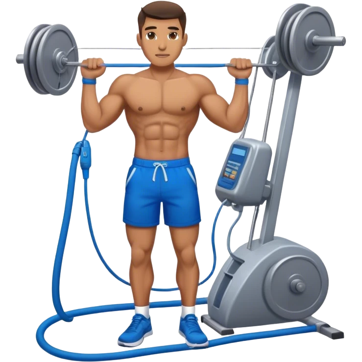 fit man with blue shorts using cable-machine emoji
