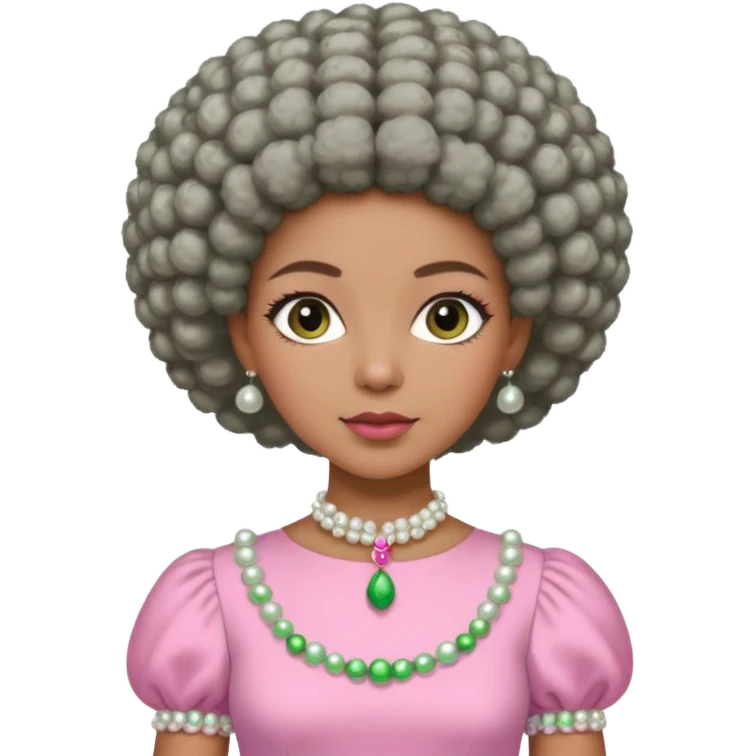 Brown woman with a tiny stylish gray Afro  wearing pink and green dress  and pearl blouse with sleeves emoji