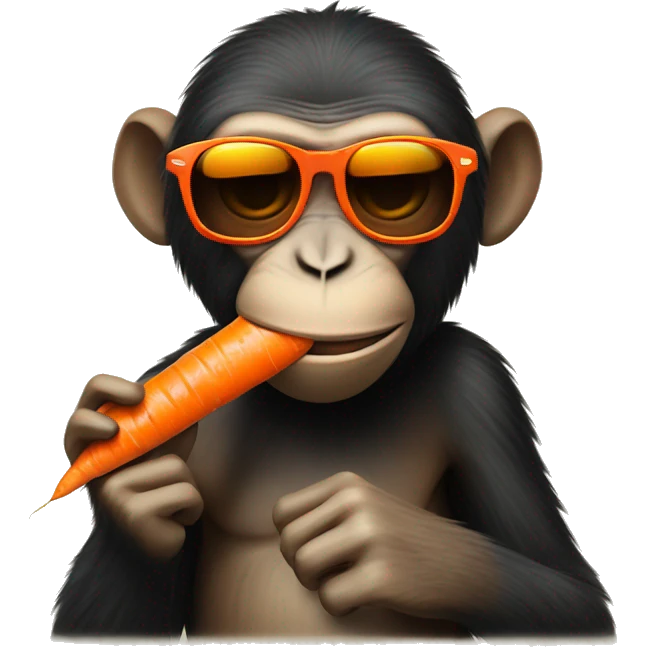 A monkey eating a carrot that is wearing sunglasses the carrot is wearing the sunglasses, not the monkey emoji