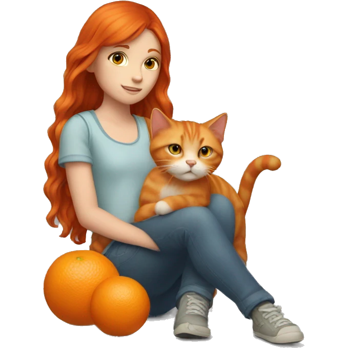 Red haired girl holding an orange cat emoji