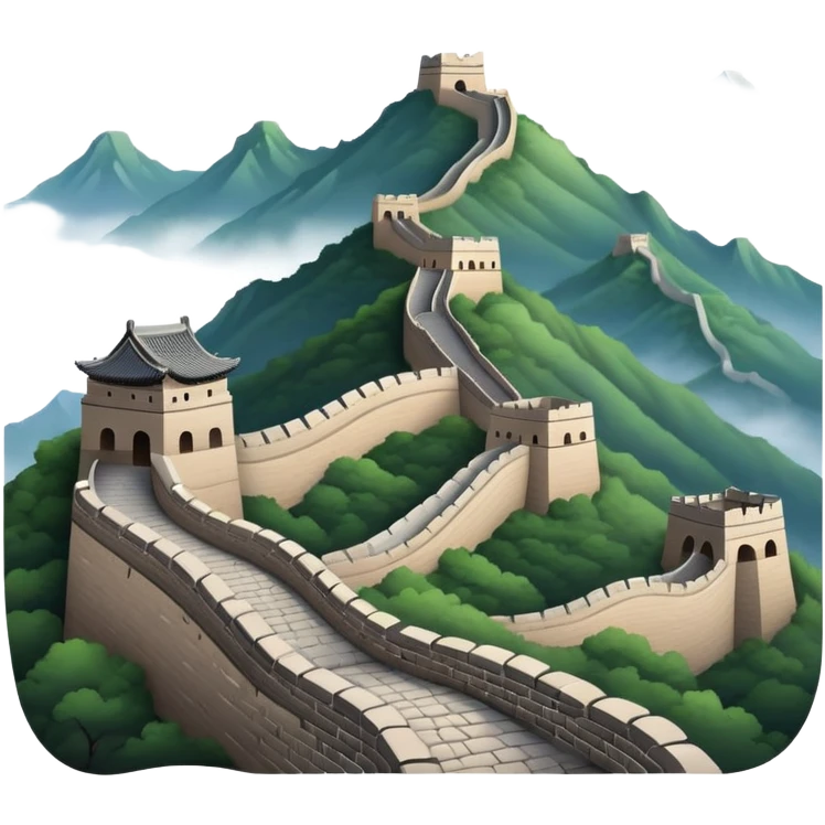 Great Wall of China, winding mountain silhouette, simplified emoji design emoji