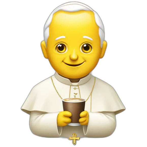 pope John Paul II with yellow face offering coffee emoji