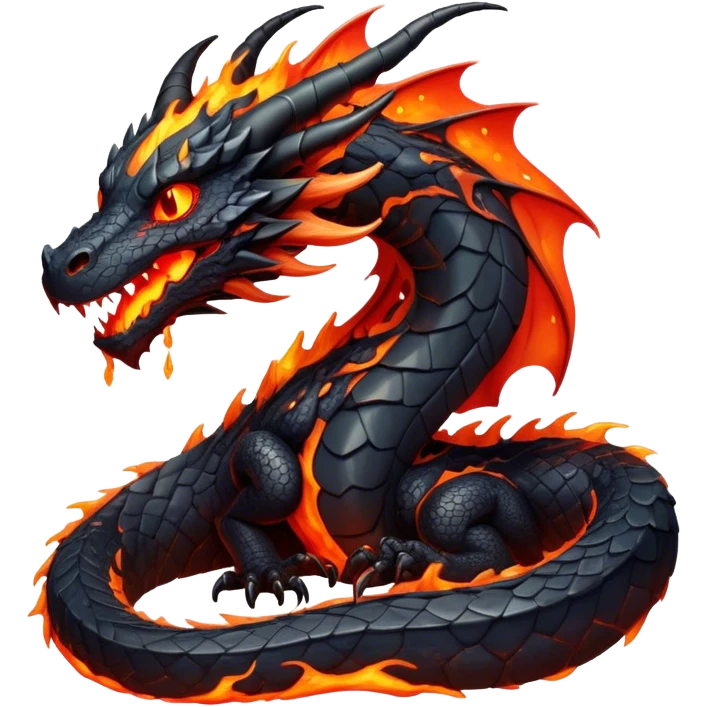 A lava-drenched dragon with molten veins and obsidian scales that shimmer with heat, magma serpent emoji