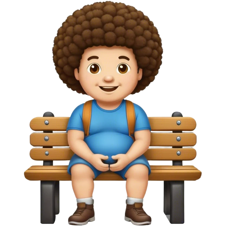 Chubby brown guy with afro on bench emoji