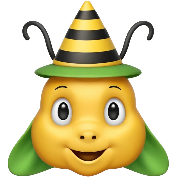 Bees with green Birthday Hat, Happy bee with striped party hat emoji