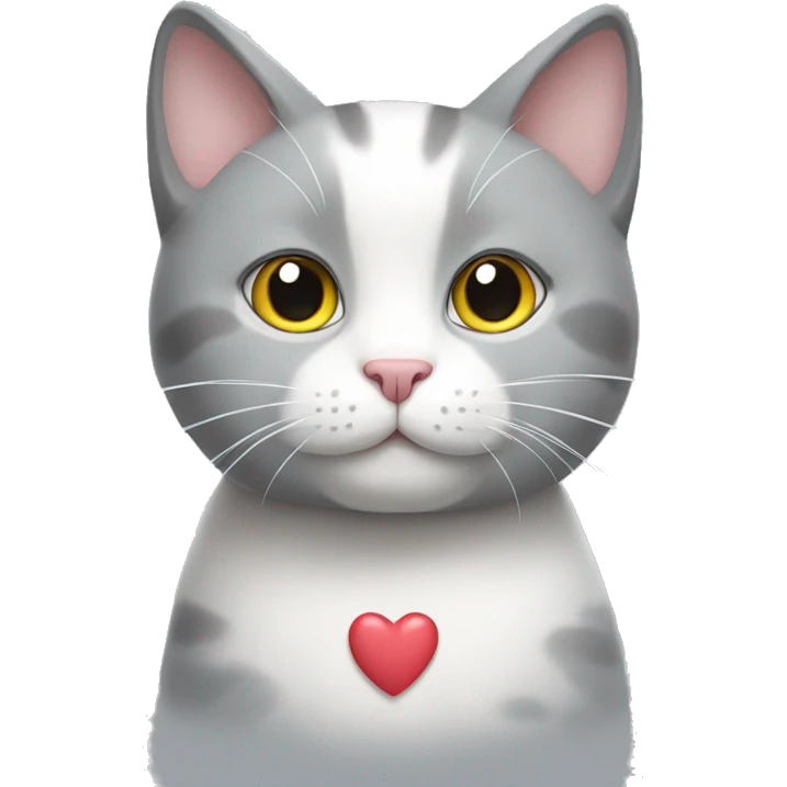 gray white cat with heart emoji