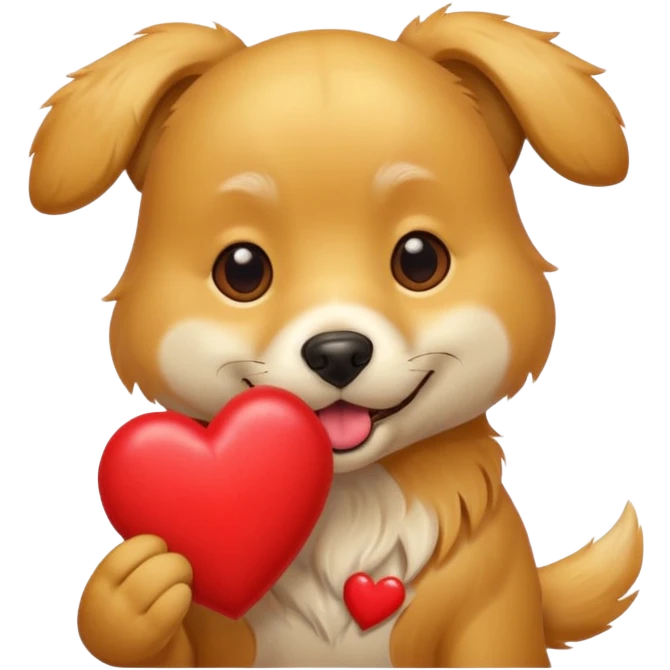 A dog holding a heart in its mouth emoji