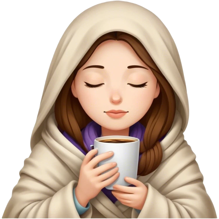 girl inside a blanket sipping coffee eyes closed emoji