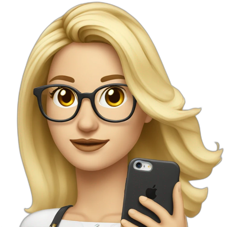 Blonde Frau Schulterlange Balayage mit Brille und smartphone emoji