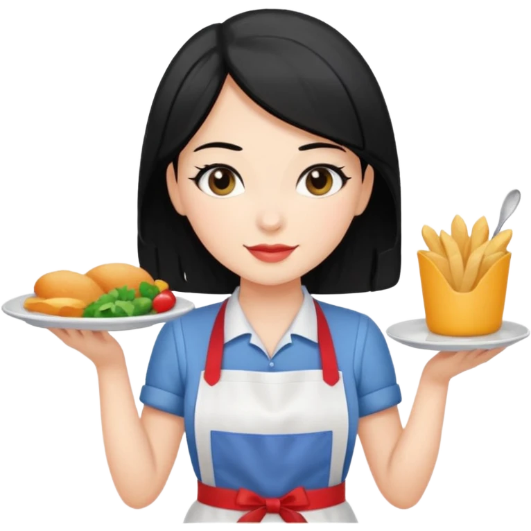 waitress with black hair and a food plate emoji