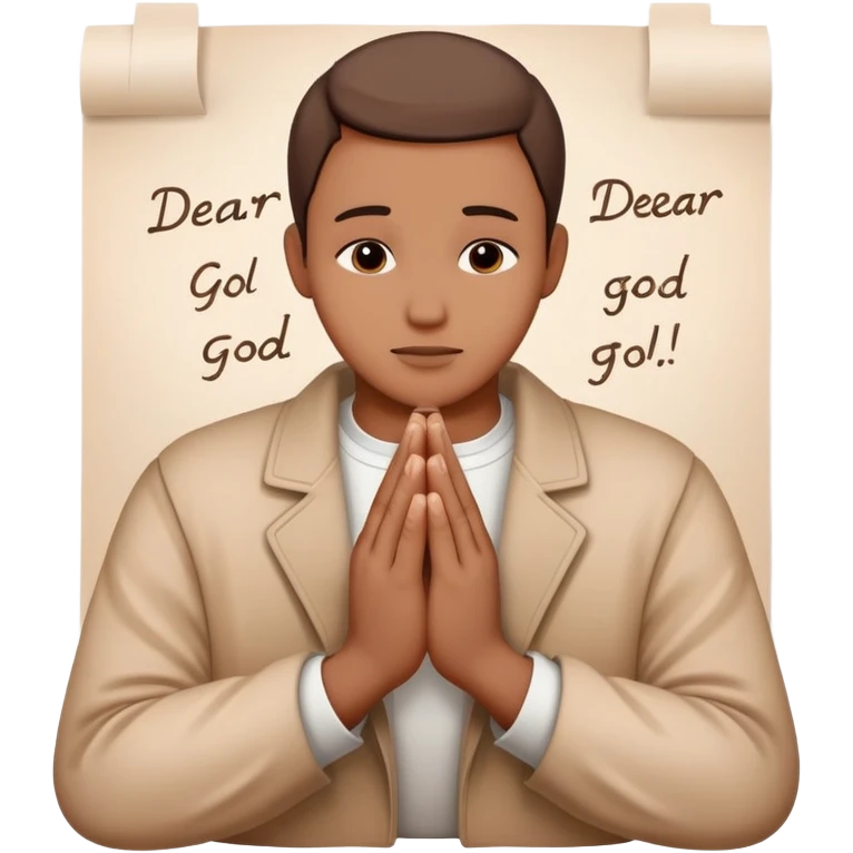 Person with praying hands next to paper with "Dear God" written on it emoji