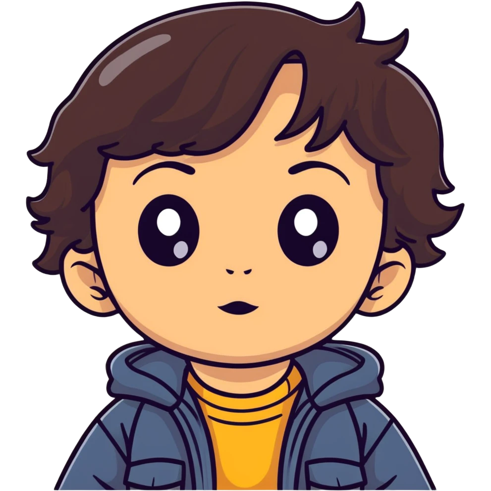 toddler face with big eyes, medium skin tone, and dark wavy hair emoji