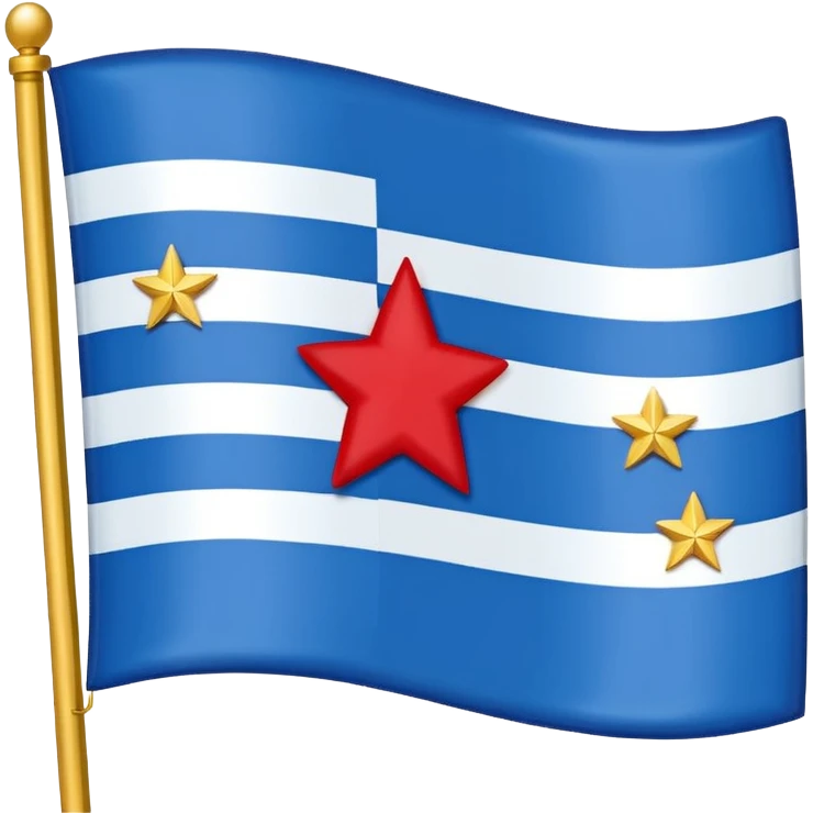 “Flag with royal blue center (#003A8C), light blue side panels (#6EC1E4), separated by white vertical stripes. Center contains a ring of 13 gold stars (#D4AF37) surrounding 4 larger red stars (#D32F2F) with white borders.” emoji