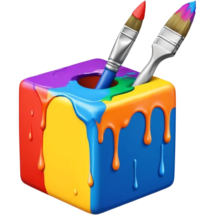 paintbrush drawing on a 3D cube emoji