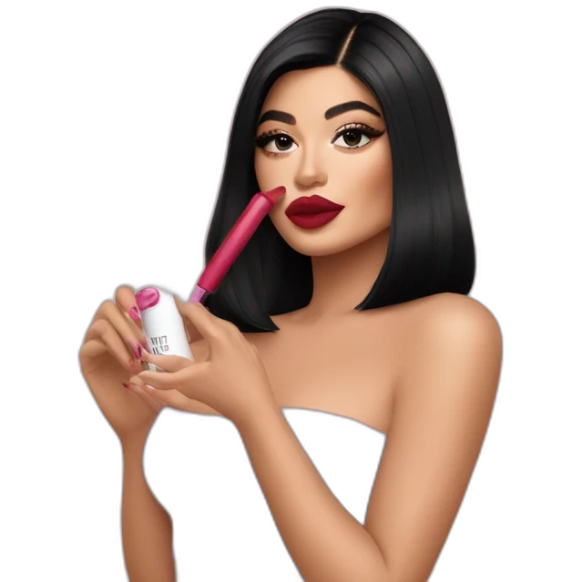 Kylie Jenner holding her lipstick lips emoji