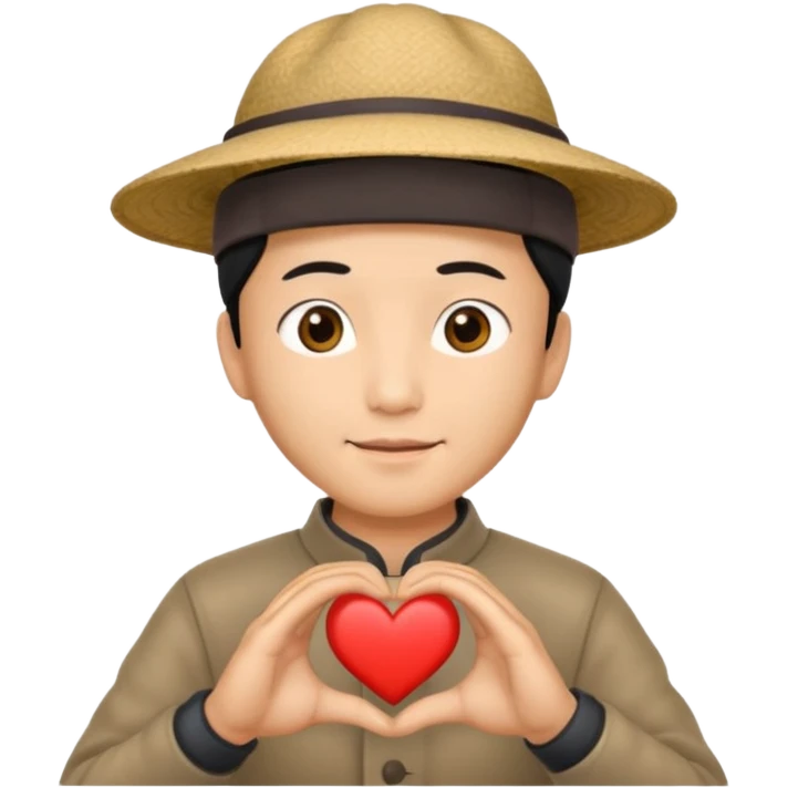 chinese man in asian hat doing heart hands emoji