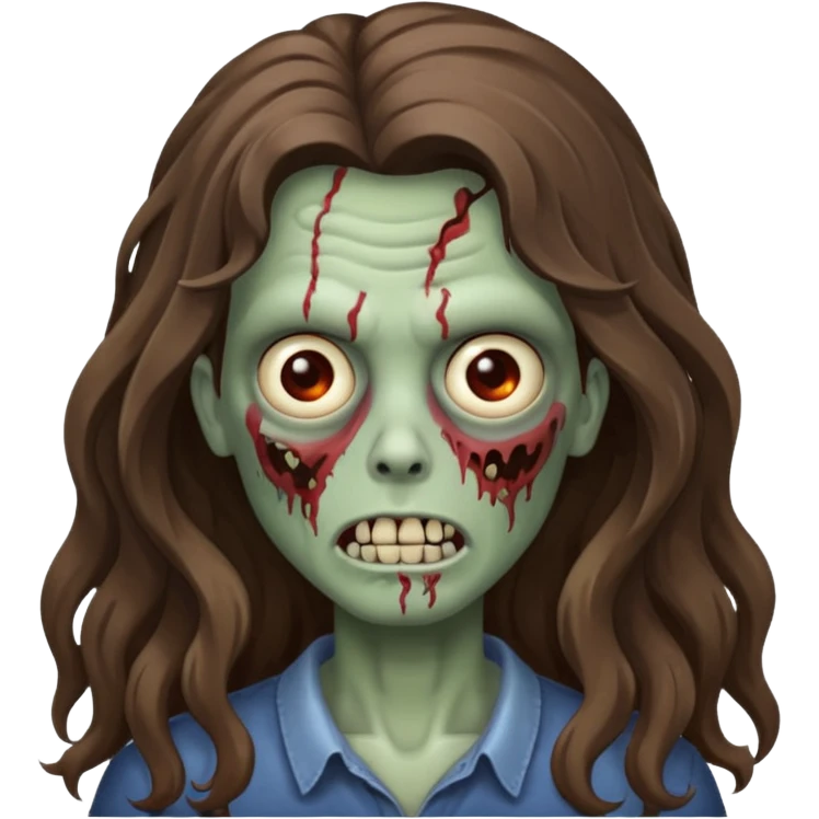 Make a zombie emoji with wavy hair castanho,long hair emoji