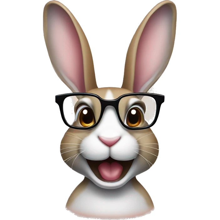 rabbit with gap in the middle of their teeth with braces and glasses emoji