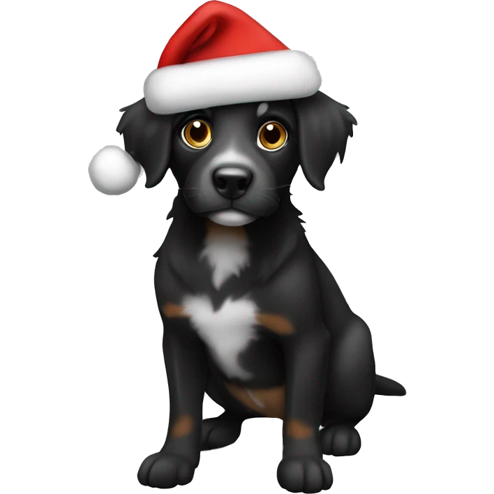 Black Aussiedoddle wearing a Santa hat emoji