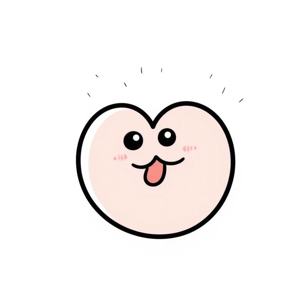 funny children's doodle of a heart with a silly tongue out face, pastel colors emoji