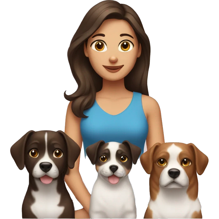 Brunette with 2 dogs, 1 cat emoji