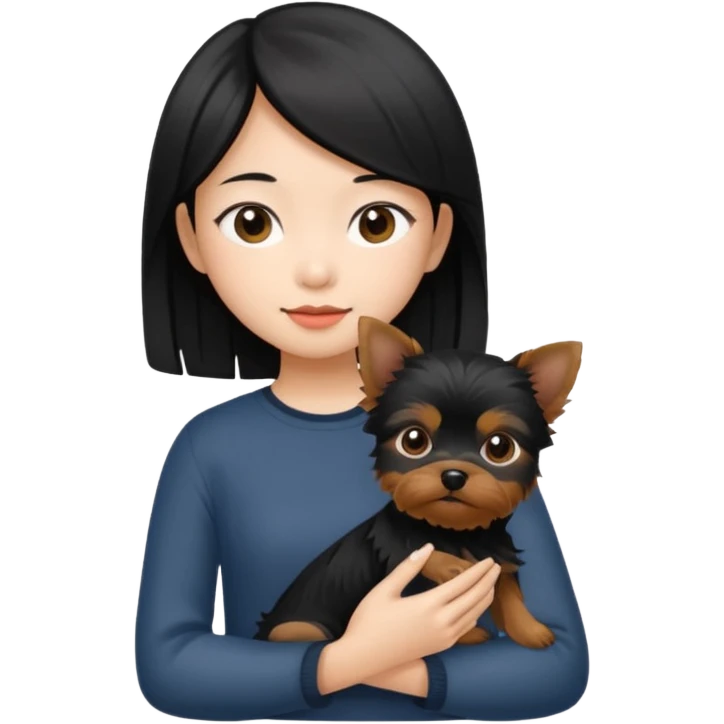 黒いヨークシャーテリアを抱えたアジア人の女の子 emoji