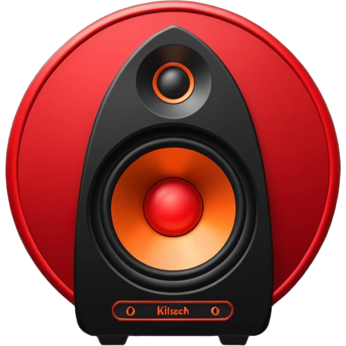 Head: A black KLIPSCH RP-8000F speaker, often represented with a red center or speaker cone.
Core: A small, bright glowing cherry-red circle representing his core.
Body & Armor: Primarily black armor plating with bright red accents or flames. emoji