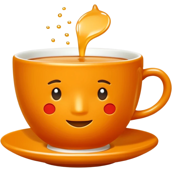 Hermès-style cup of tea, classic design with Hermès orange and gold, luxury, cute emoji style emoji