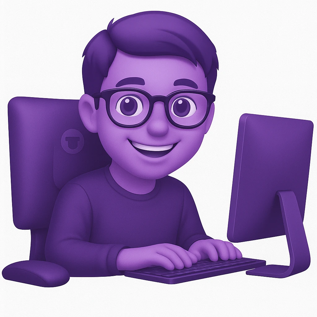 Make the edgelord nerd more smiley and change the nerd's color to purple, keep the style and transparent background. The original style is preserved but use the general editor to achieve the changes with transparent background. emoji