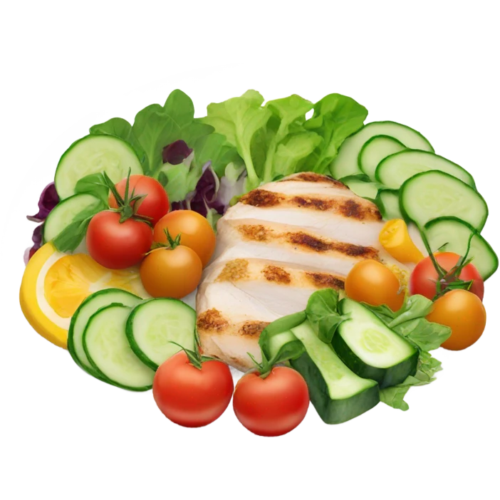 round white plate with healthy food emoji