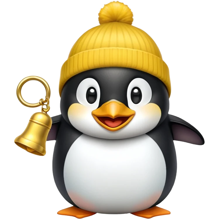 Laughing penguin yellow beanie  gold bell emoji