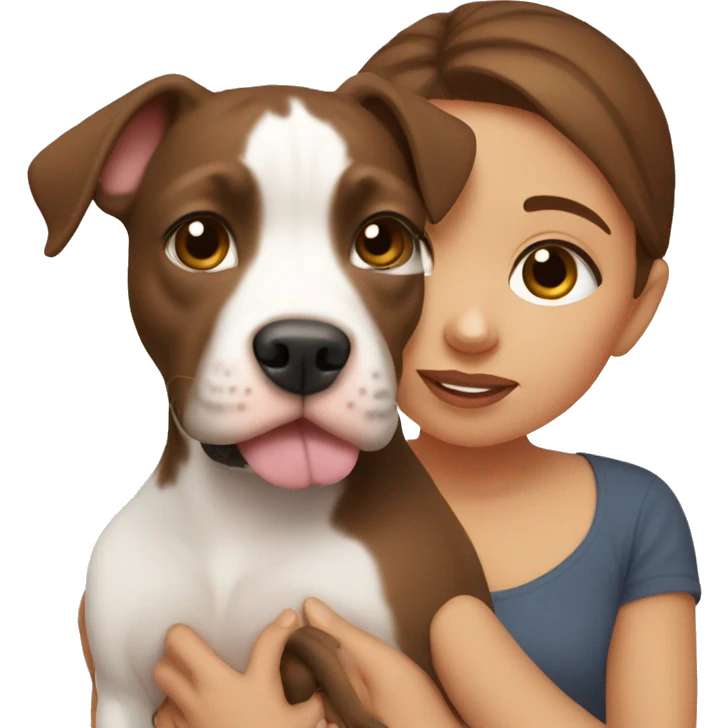 girl with brown hair holding pitbull puppy close to her face emoji