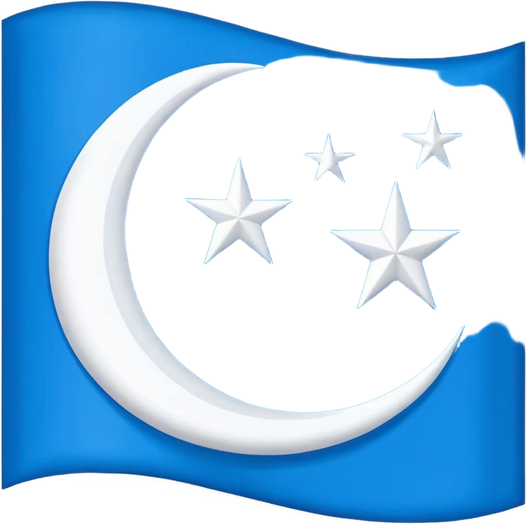 flag of East Turkistan, blue background, white crescent moon and star, paper craft style emoji