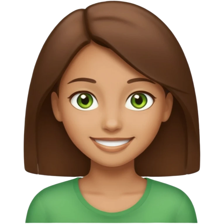 Tan girl emoji with straight brown hair and green eyes emoji