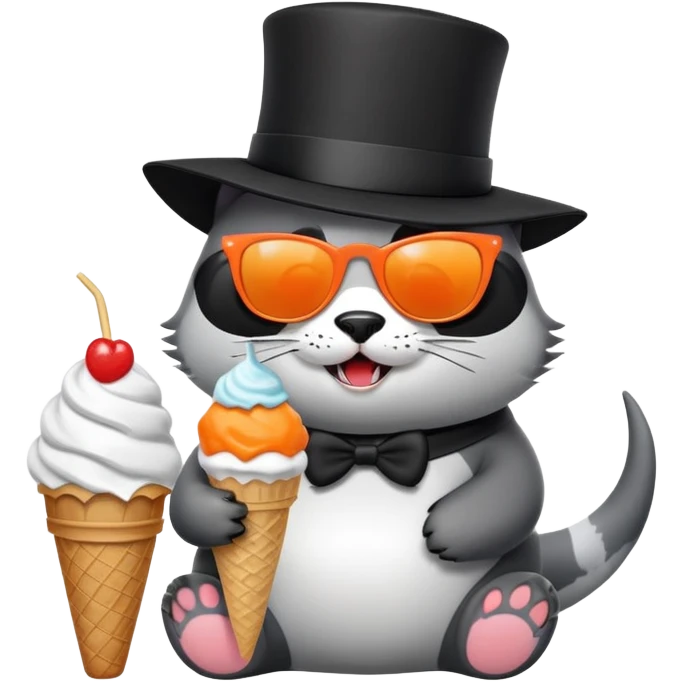 Shark with a top hat Panda eating ice cream cat with sunglasses emoji