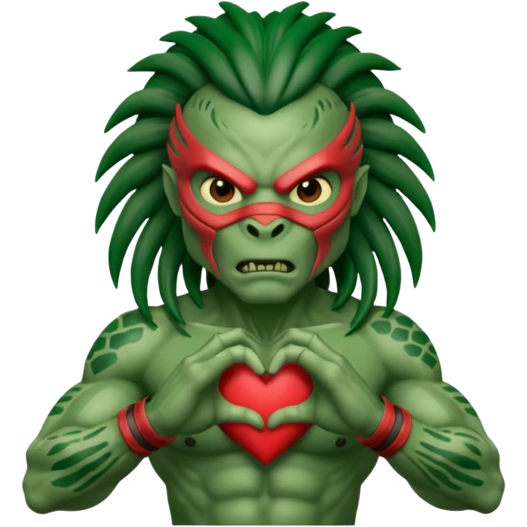 A Yautja from the movie predator making heart sign with hands emoji