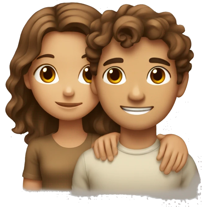 girl with wavy brown hair hugging tan boy with brown hair emoji