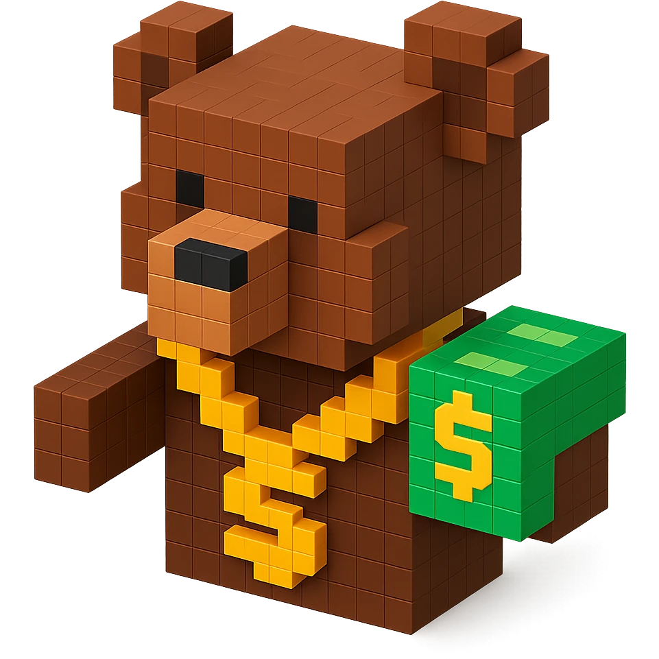 Russian grizzly bear with a rapper chain and money emoji