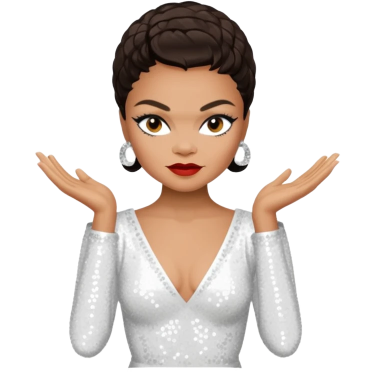 Eartha Kitt with dark brown hair, white sequin outfit emoji