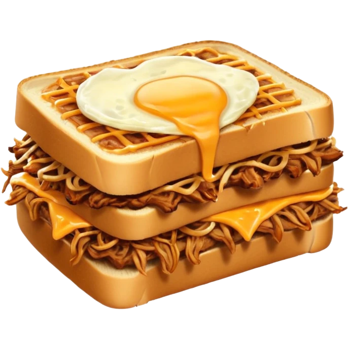BBQ pulled pork frisco melt on texas toast with crispy onions, no egg on top emoji