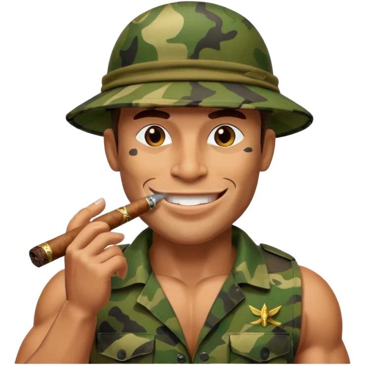 brauny cool jungle commando smoking a cigar with a grin emoji