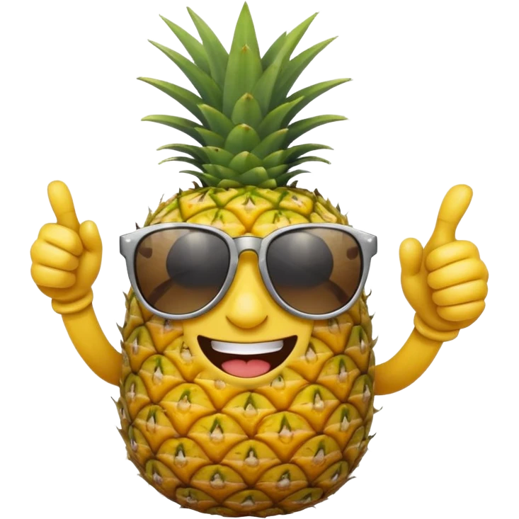 pineapple emoji with sunglasses, smiling, giving a thumbs up emoji
