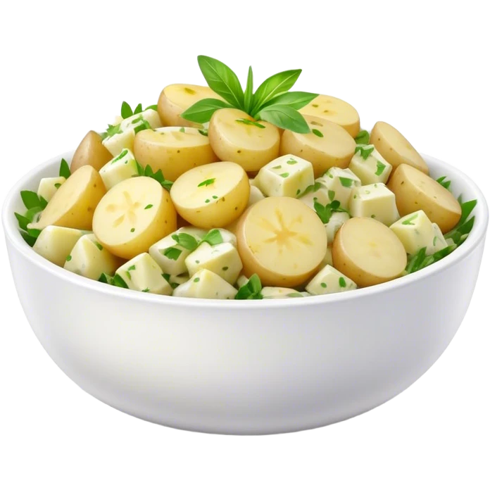 Cinematic Realistic Kartoffelsalat Dish Emoji, showcasing a traditional potato salad with fresh herbs and tangy dressing rendered with lifelike detail and vibrant, natural lighting. emoji
