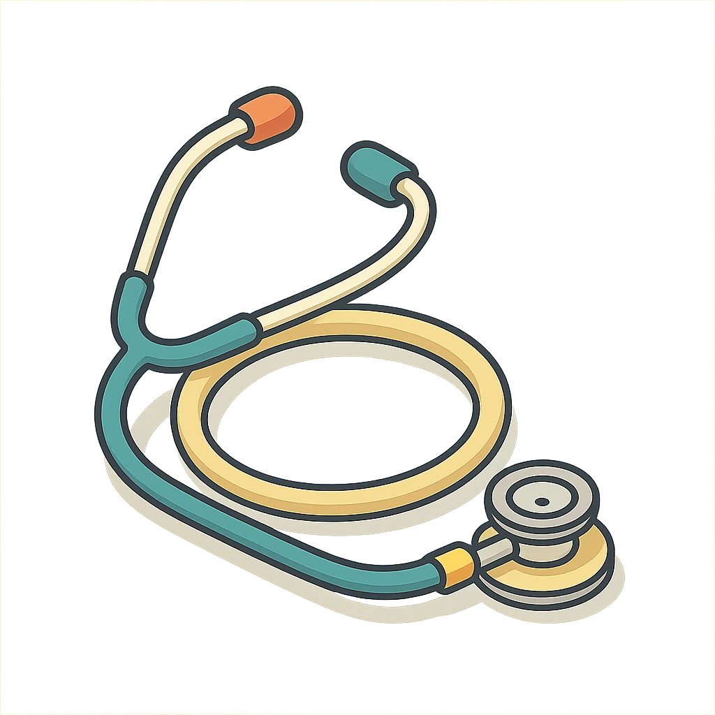 stethoscope coiled in a ring, isometric view, 2D isometric style, detailed drawing, detailed shadows and highlights, clean contours, soft lighting, transparent background emoji