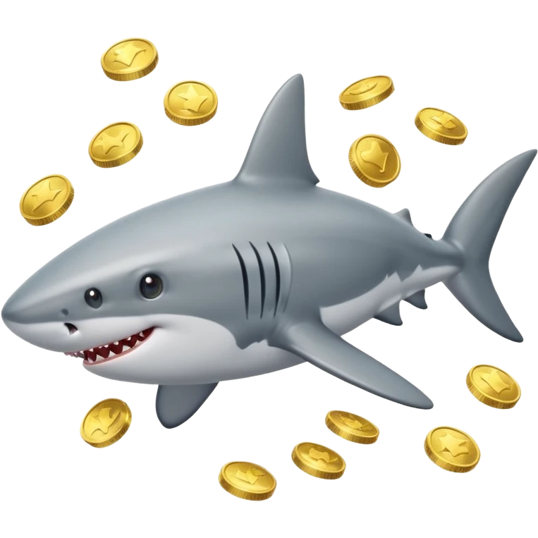 playful shark swimming with coins emoji