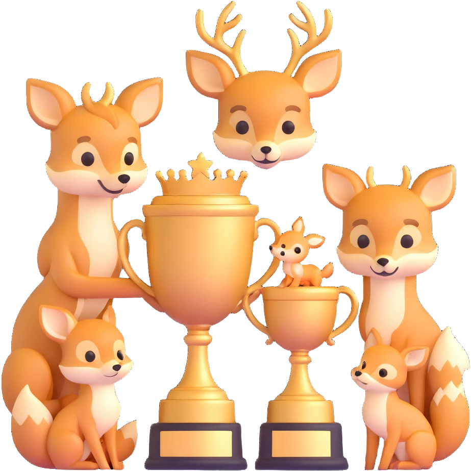 golden spring trophy with baby deer and fox cubs emoji
