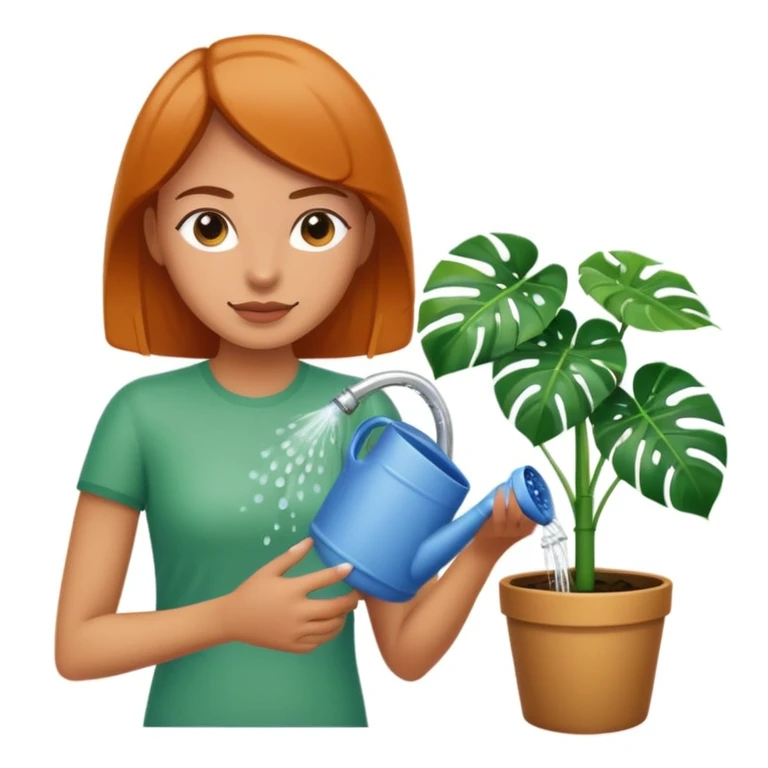 woman watering her monstera plant emoji